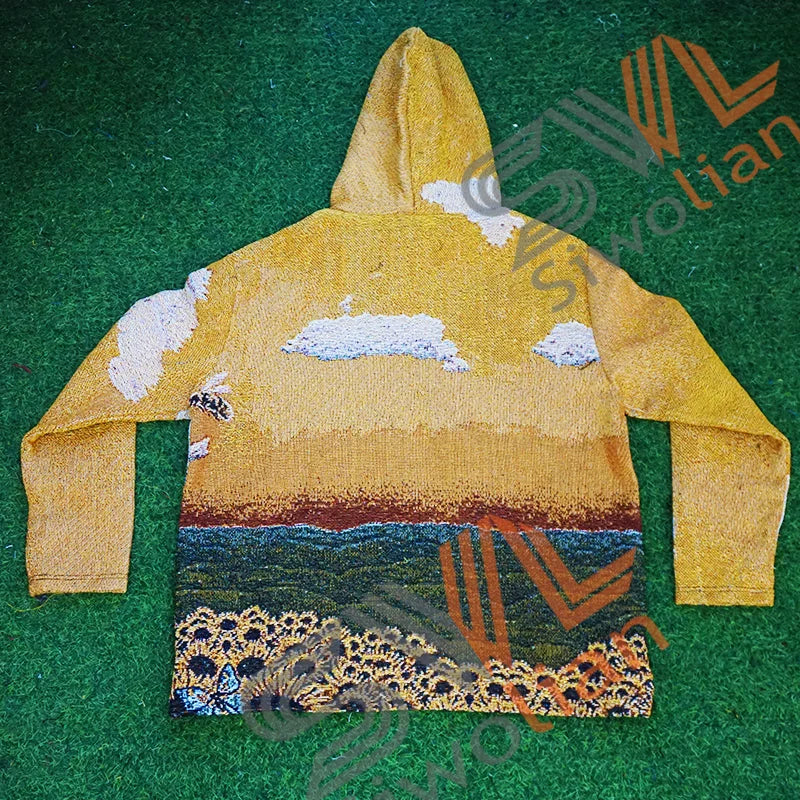 Latest Casual Pullover Clothing Blanket Hoodie Woven Plus Size Hip Hop Jacquard Tapestry Hoodie