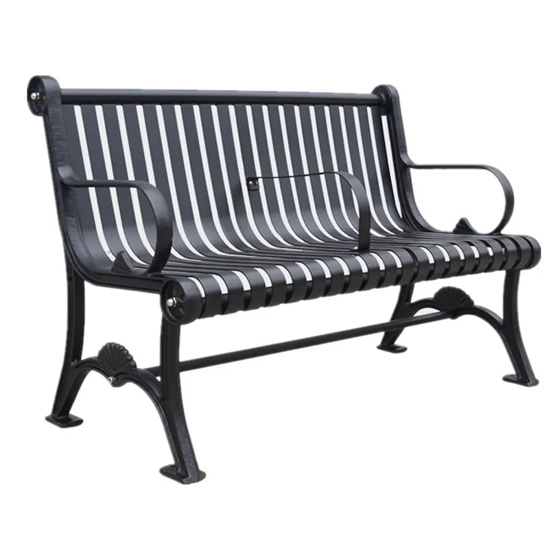 Outdoor Park 2-seater Slatted Metal Exterior Bench Seat Outside Street Steel Bench Seating Public Garden Patio Iron Bench Chair