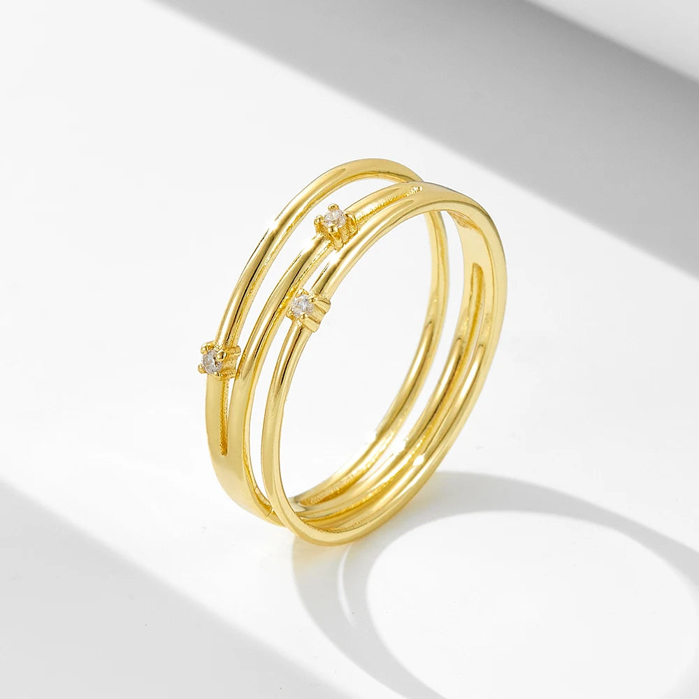 Wholesale New Women 925 Sterling Silver Gold Plated Multi Layers Hollow White Zircon Stone Three Band Stack Rings