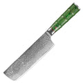 7 Inch Razor-Sharp Japanese Damascus Nakiri Chef Knife Carbon Steel Blade with Pakka Wood Handle Kitchen Essential