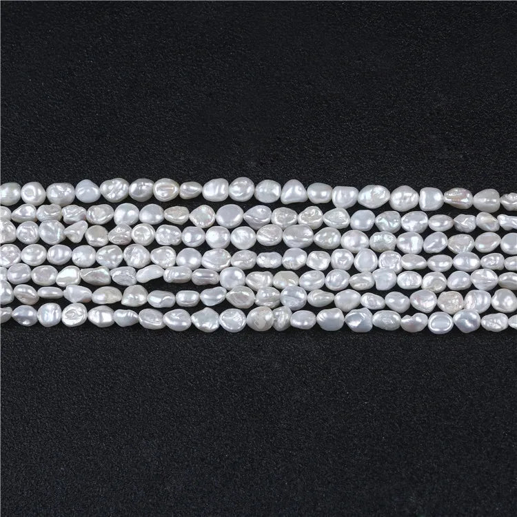 7-8mm Natural White Irregular Baroque Keshi Freshwater Pearl Strands