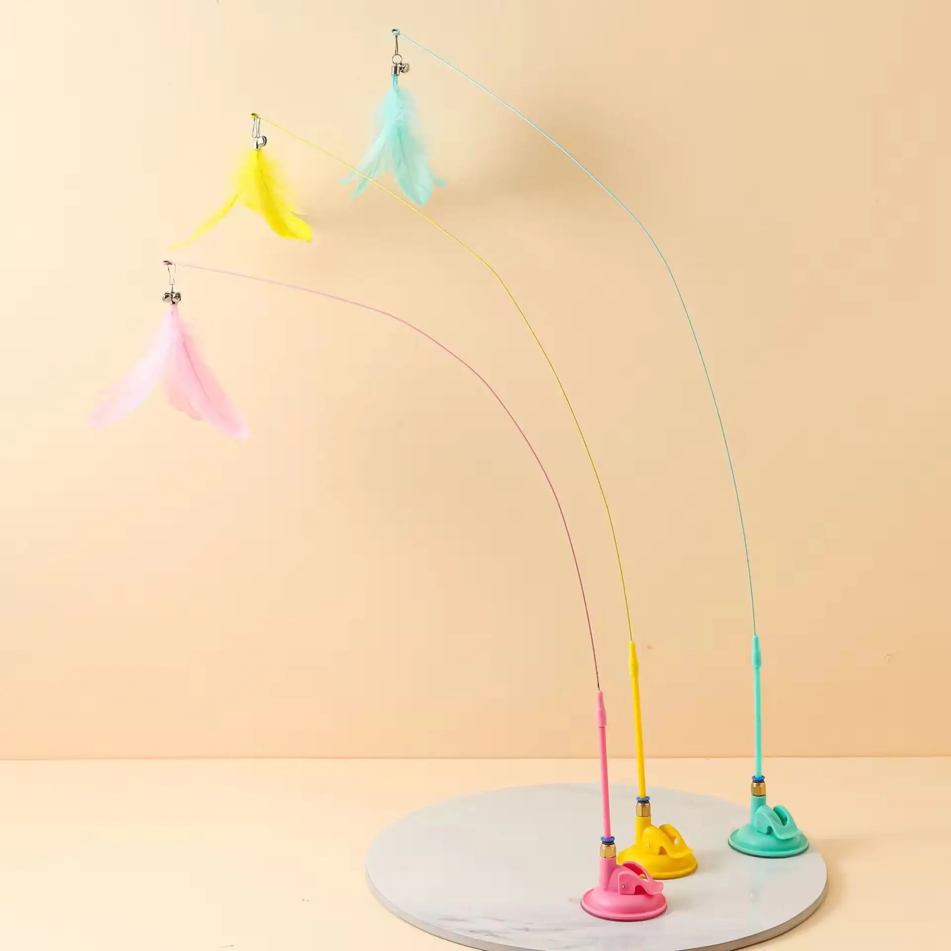 Indoor Cat Toys Interactive Funny Cat Natural Bird Feather Toys Suction Cup Rocking Cat Feather Toy