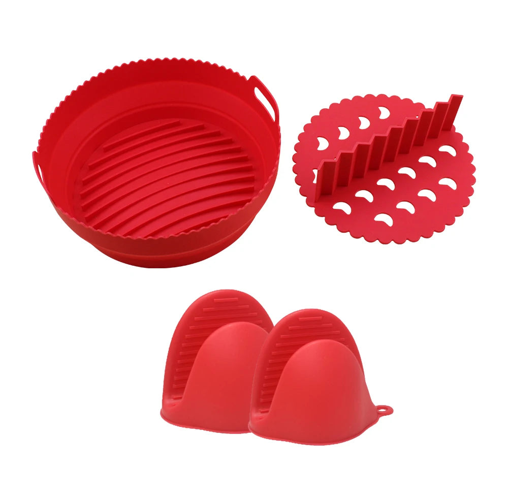 2023 New Air FryerTray air Fryer Silicone Pot Cake Silicone Tray Oven Baking Tray air Fryer Liner With Divider and Mittens