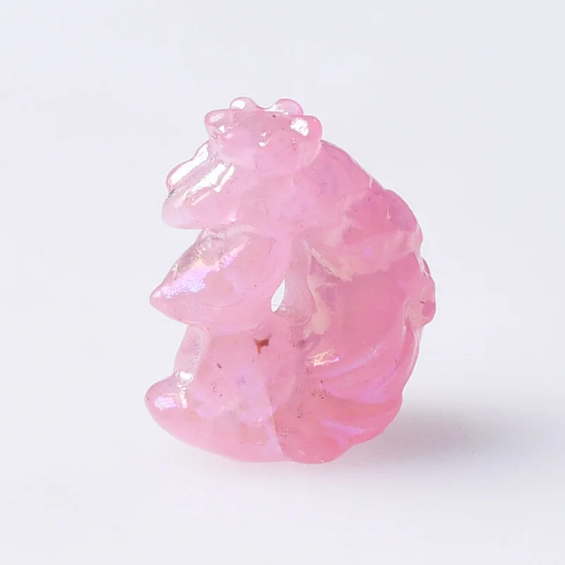 HZ Cute Fox Natural Crystal Craft Plating Pink Fox Sitting on the Moon Animal Carving Craft for Decoration