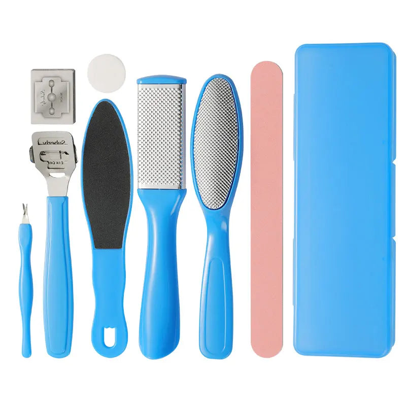 Professional Double-Sided Stainless Steel & Glass Foot File Callus Remover Portable Pedicure Tool with Separator and Scrubber