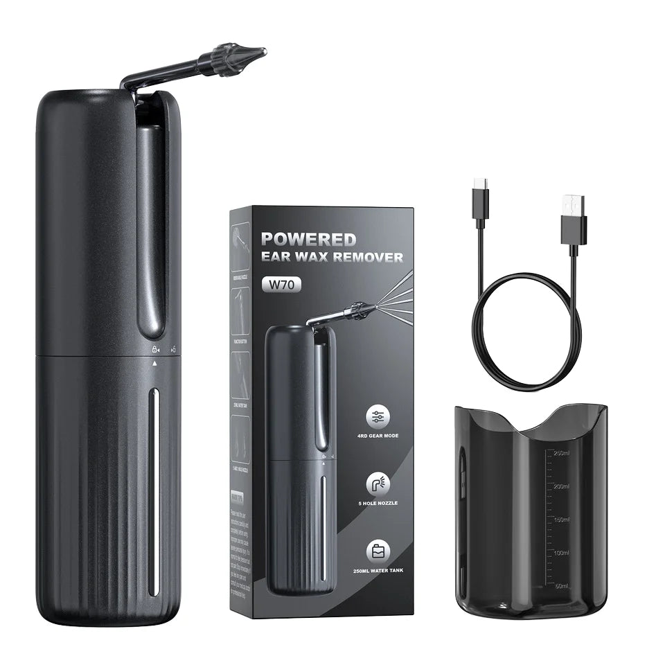 W70 Portable Charging Waterproof IP67 Ear Cleaner 250ML Washing Device with 4 Pressure 10 Reusable Tips for Ear Wax Removal