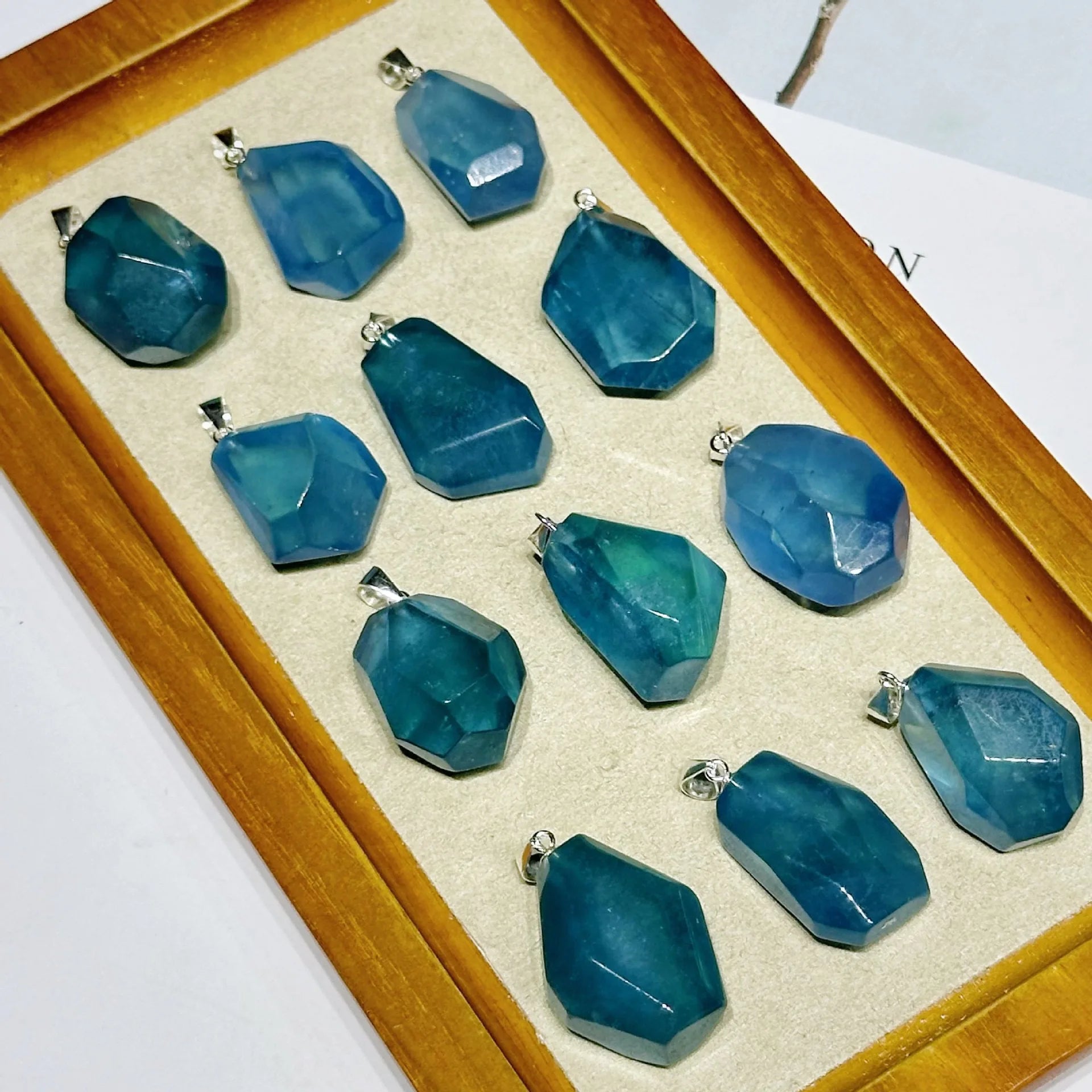 Original Polished Aquamarine with Crystal Pendant Handmade Elegant Craft
