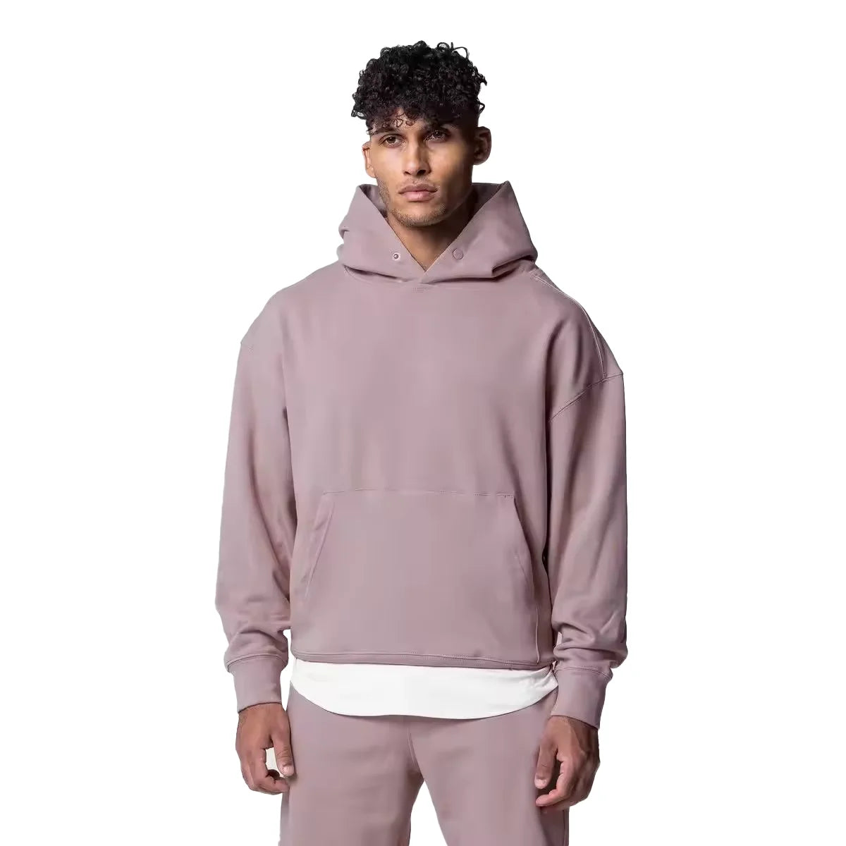 Custom Logo Men's Heavyweight Sweatshirt Set Vintage Style Embroidery Technique Fall Comfort Knit Kangaroo Pocket Hoodie Set