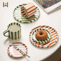 Red and White Striped Ceramic Coffee Cup and Saucer Set for Afternoon Tea Wholesale