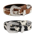 Fashion Custom Black Brown Cow Color Leather Belt Ladies Women Pu Belts With Rhinestone