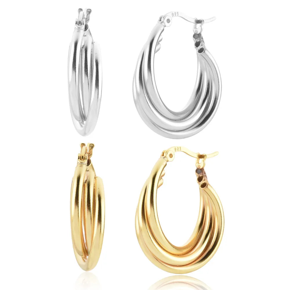 FUAMAY Trendy Gold Plated 925 Sterling Silver Double Layer Big Chunky Hoop Earrings for Wedding Party & Gift