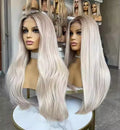 Platinum Color Russian Virgin Hair Lace Frontal Wig Super Double Drawn Natural Straight Jewish Kosher Wigs Bleach Knots