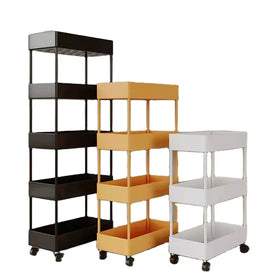 Plastic & Stainless Steel 3-Layer Rotating Eco-Friendly Storage Rack with Detachable Design Multi-functional Space-saving Wheels