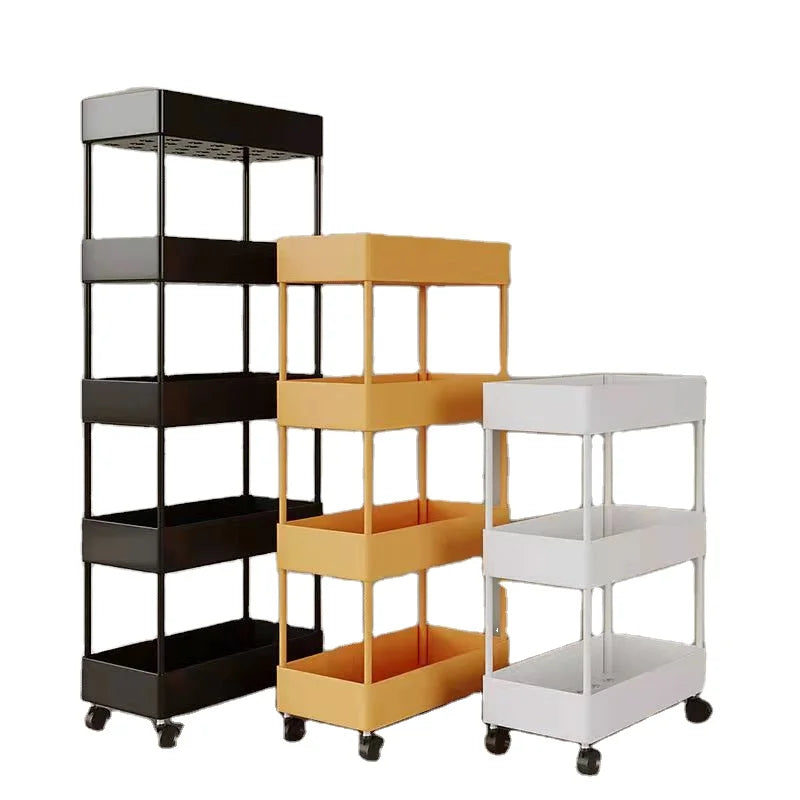 Plastic & Stainless Steel 3-Layer Rotating Eco-Friendly Storage Rack with Detachable Design Multi-functional Space-saving Wheels