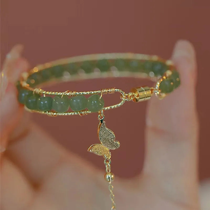 Wholesale Butterfly Hetian Jade Beaded Bracelet Delicate and Elegant Design for Wedding Anniversary or Gift