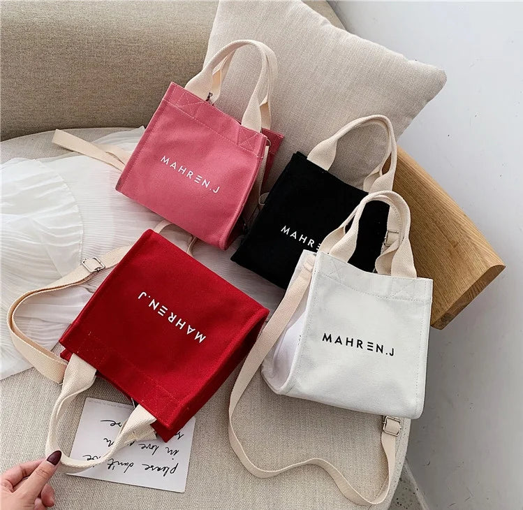 Wholesale Small Woman Pink Cotton Canvas Shopping Tote Messenger Bag With Custom Printed Logo
