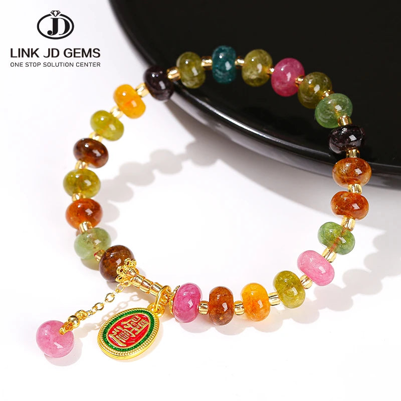 JD GEMS Semi-precious Elegant Stretch Bracelet Yoga Energy Wristband Imitation Tourmaline Chalcedony Abacus Beads Lucky Bracelet