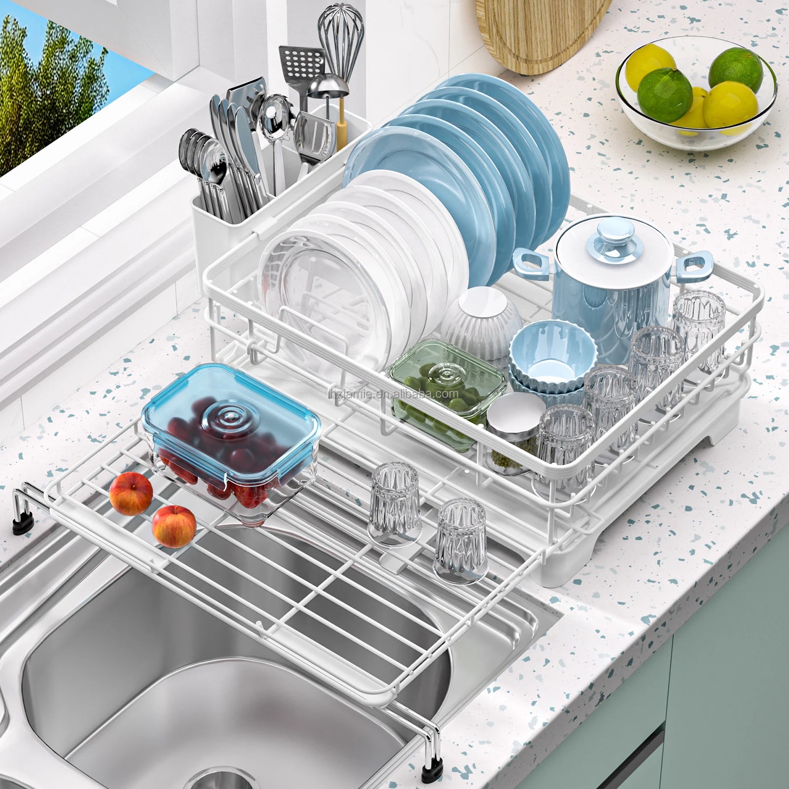Extensible Carbon Steel Dish Drying Racks for Kitchen Sink Counter Storage Holders & Racks
