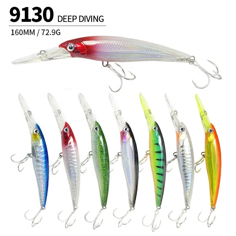 New Long Tongue 160mm/72.9g Big Trolling Bait Deep Diving Lures Fishing Minnow Baits Floating Lure Minow