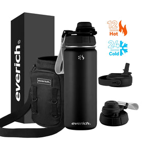 Custom LOGO and Color Insulated Vacuum Wide Mouth Stainless Steel Sport Water Bottle With 3 Lids and Brush