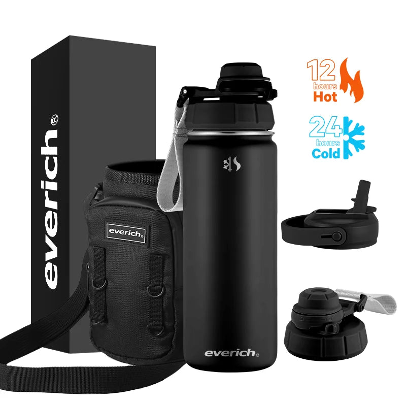 Custom LOGO and Color Insulated Vacuum Wide Mouth Stainless Steel Sport Water Bottle With 3 Lids and Brush