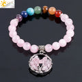 CSJA Wholesale Natural Stone 7 Chakra Crystal Pink Quartz Healing Bracelet Women E910