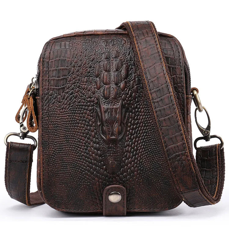 Logo Engraved Genuine Leather Men's Vintage Style Business Travel Shoulder Messenger Bag All Seasons