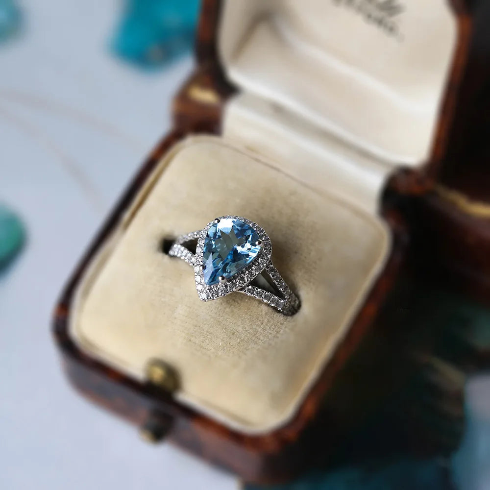 Luxury Chill Pure 925 Sterling Silver Shiny Blue Zircon Diamond Sapphire Engagement Wedding Finger Rings for Women Jewelry