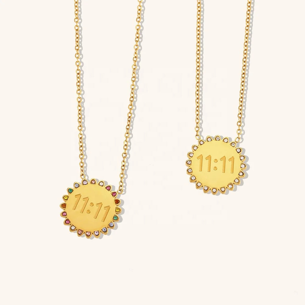 Dingran Dainty Lucky Number Sun Flower Necklace Number 11:11 Necklace Gold Plated Stainless Steel Jewelry