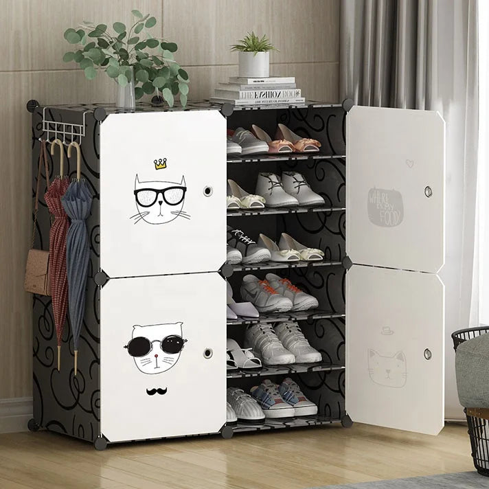 Cheap Extendable Convertible 6-Tier DIY Plastic Shoe Storage Rack Black Frosted White Door for Living Room Warehouse Dining Home