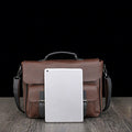 Crazy Horse PU Leather Men's Waterproof Laptop Messenger Bag with Tow Pockets Belt Buckle Business Use & Customizable Logo