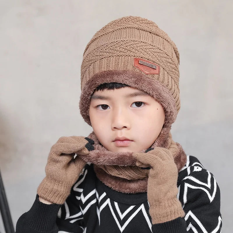 Knitted Hat Men Women and Kid's Winter Hats With Scarves and Gloves Thick Warm Beanie Hat Men Caps
