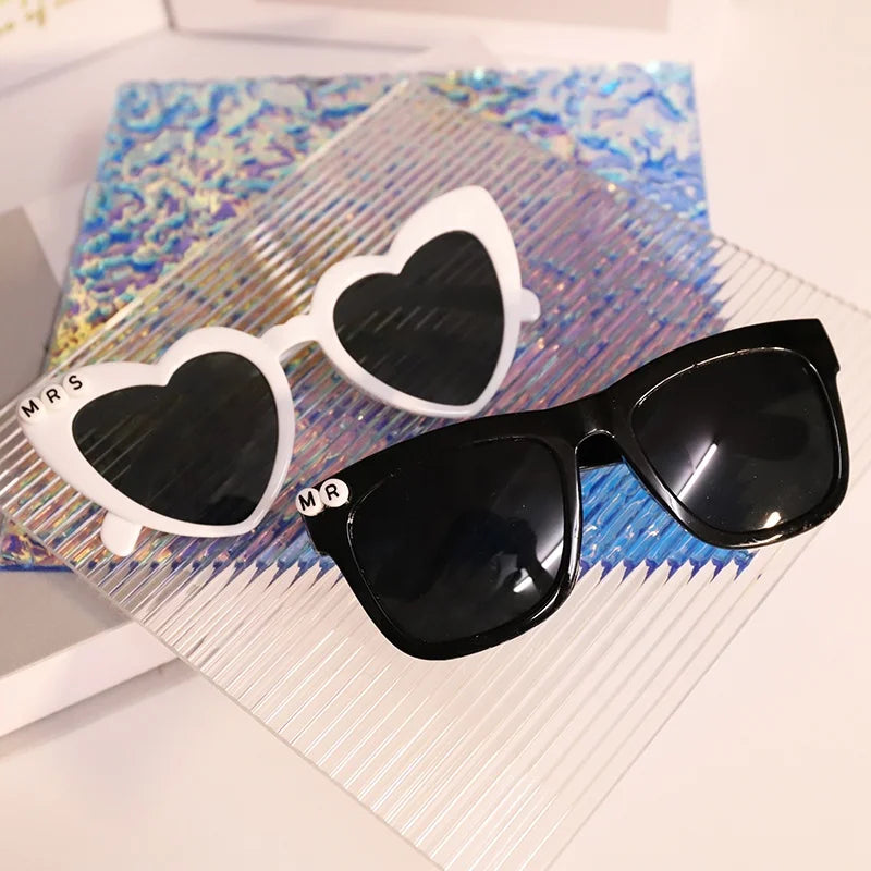 Hen Bachelorette Party Wedding Bridal Shower MR&MRS DIY Heart Shaped Customized Sun Glasses Women Men Bride Groom Sunglasses