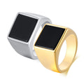Classic Acrylic Square Design Black Flat Geometric Stainless Steel Ring Jewelry Men's Accessories
