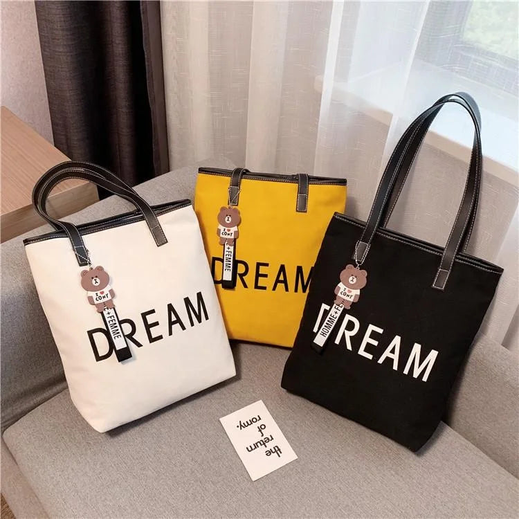 Women's Medium Canvas Messenger Shoulder Handbag Clear Tote Bag with Letter Pattern for Shopping RUTH RTC103
