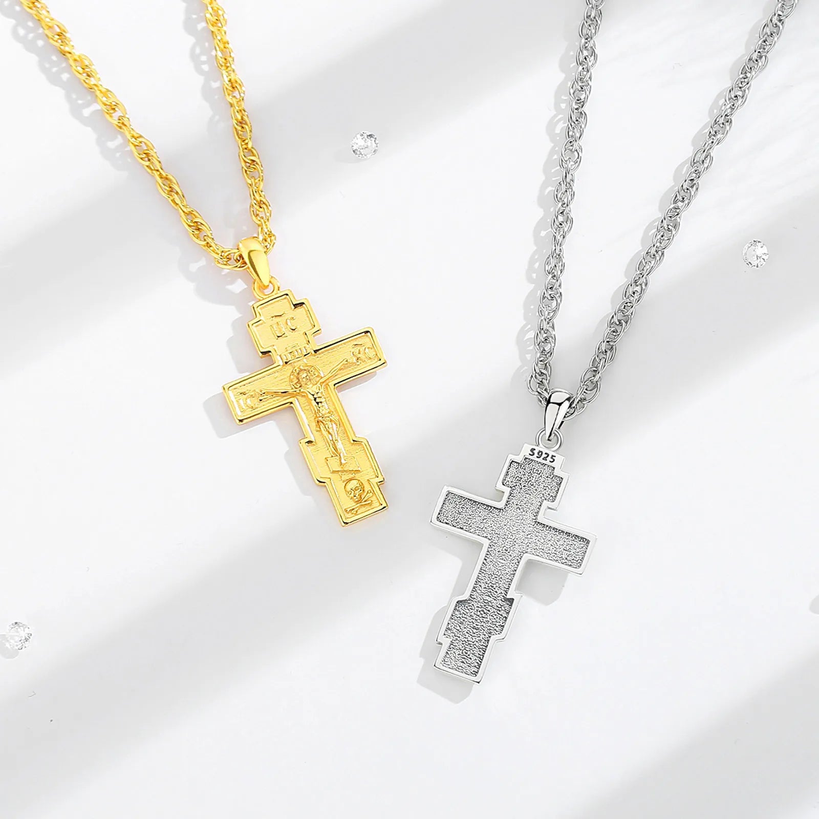 Merryshine Religious Eastern Jewelry Jesus 925 Sterling Silver Bishop Cross Greek Orthodox Cross Necklace for Men