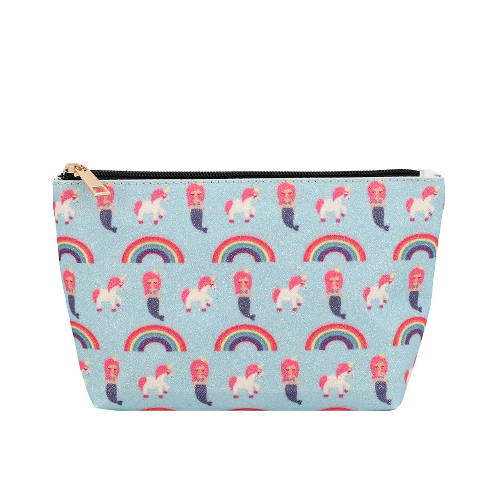 Wholesale Cartoon Rainbow Make up Travel Unicorn Cosmetic Bag Zipper Toiletry Pouch Organizer Funny Storage Makeup Bag