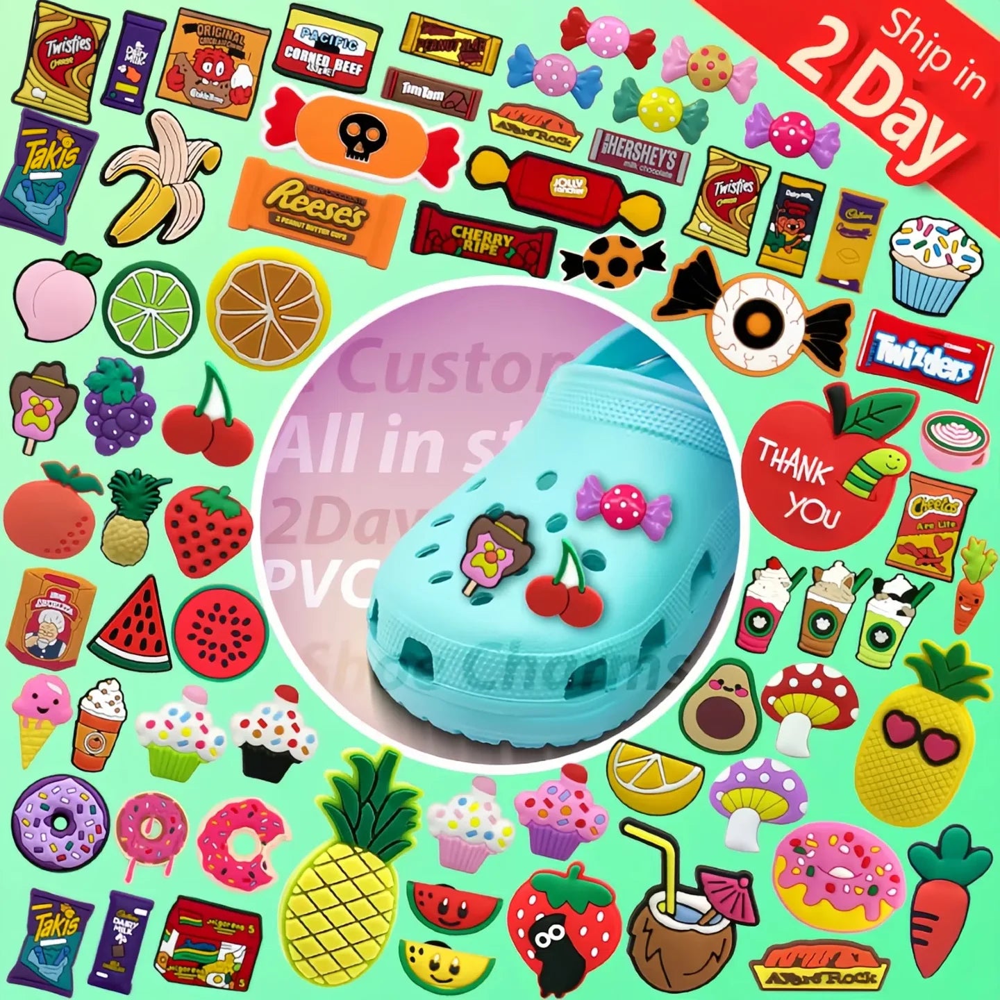 2025 Hot Pop Food Style Shoe Charms Soft PVC Candy Strawberry Pineapple Series Cute Fun Pieces Snack Dessert Banana Shoe Charms