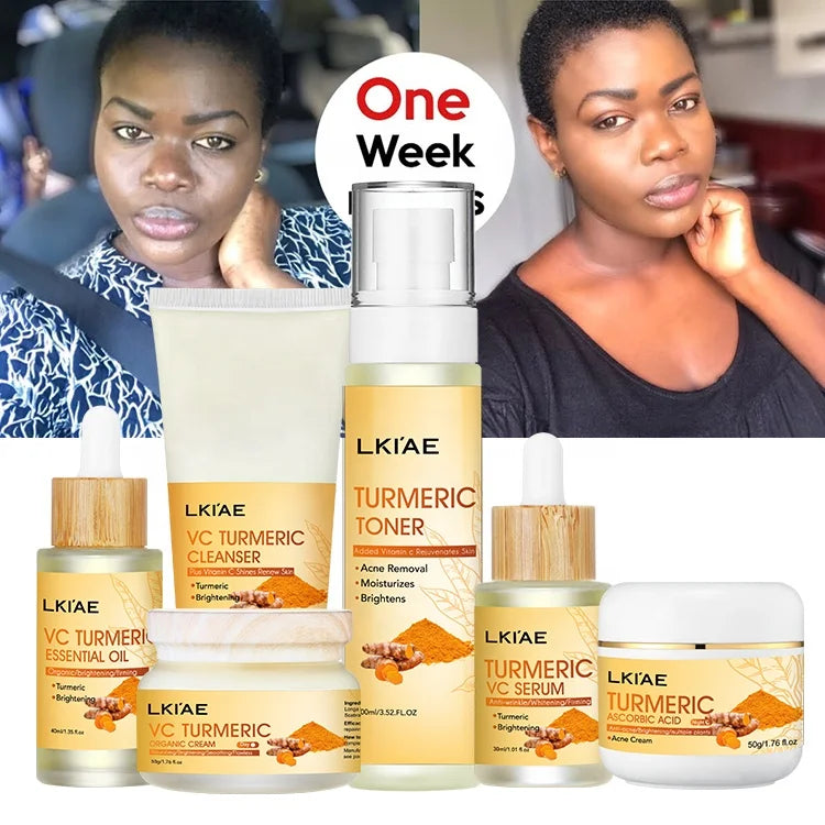 Natural Skincare Black Skin Vegan Tumeric Vitamin C Serum Glowing Face Brightening Organic Private Label Skin Care Set