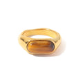 Dainty Irregular Natural Tiger Eye Stone Irregular 18K Gold Plated Stainless Steel Stacking Ring