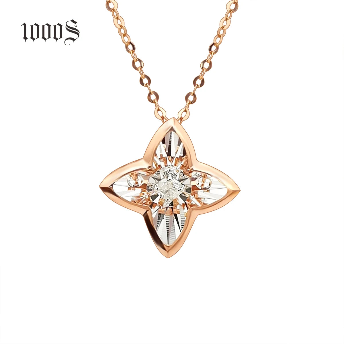 Wholesale Trendy 18K Real Solid Gold Diamond Flower Pendant Necklace Women Jewelry