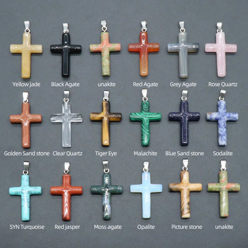 Natural Crystal 40mm Large Round Cross Pendant DIY Necklace Pendant Jewelry Wholesale.