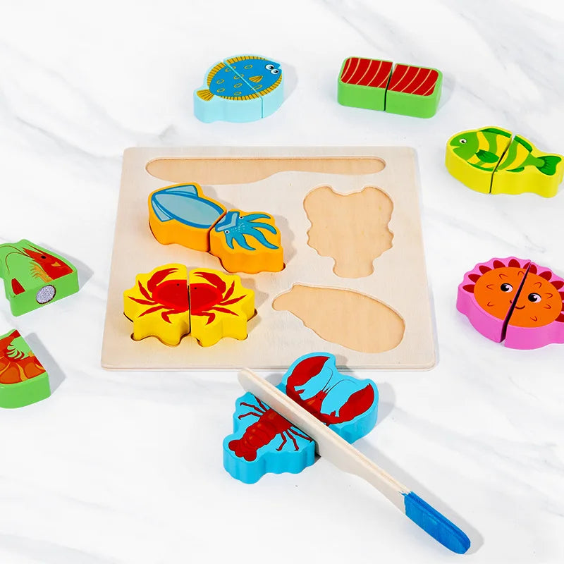 Fruit and Vegetable Cutting Toy for Kids Wodeen Kabi Wooden Construction Educational Toy for Babies