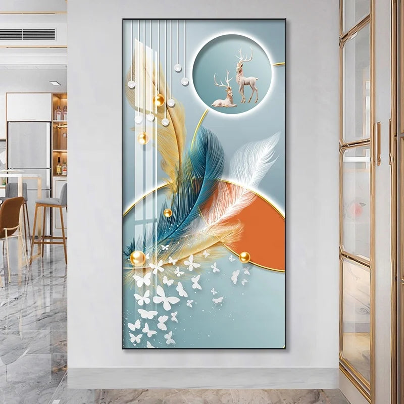 Custom Picture Living Room Wall Decoration Home Feather Poster Decoration Crystal Porcelain Painting