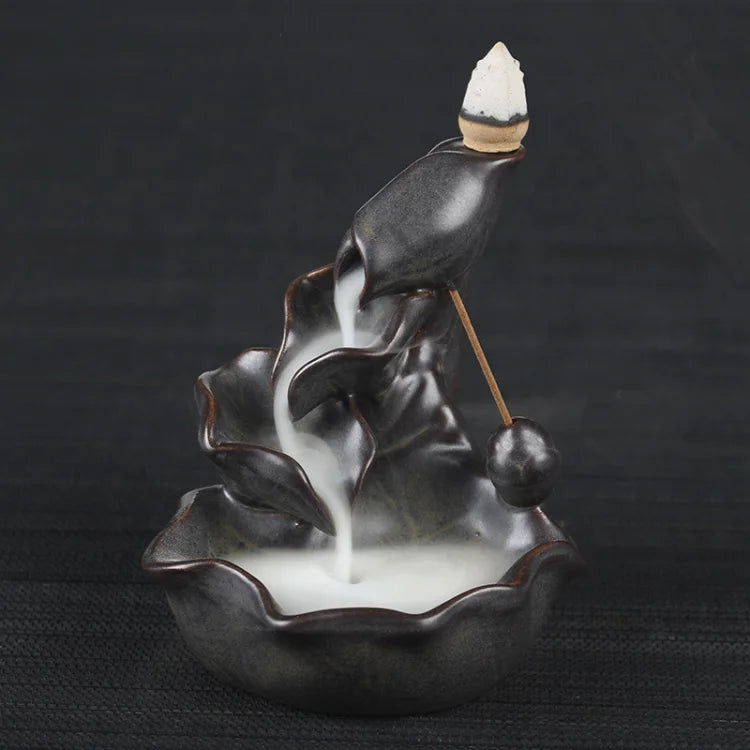 9*9*10cm Chinese Porcelain Lotus Censer Ceramic  Backflow Cones Sticks Incense Burner