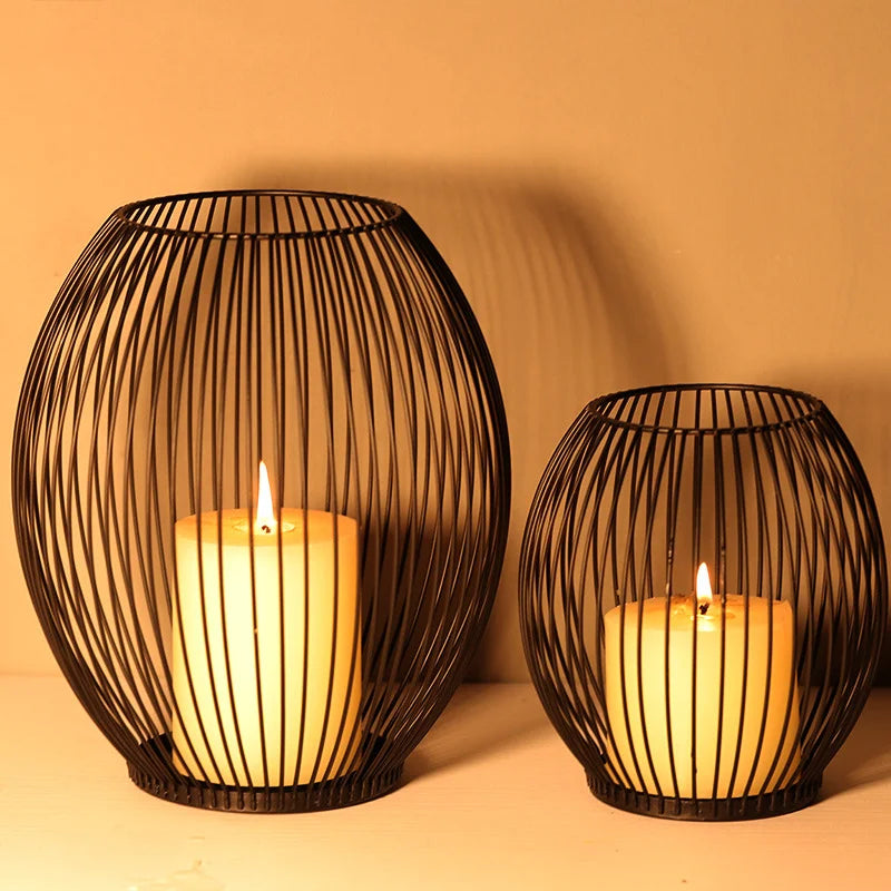 Romantic Dining Table Christmas Prop Decoration American Retro Iron Art Candlestick Metal Lantern Candle Holder