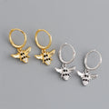 Fine 18k Gold Plated 925 Sterling Silver Fashion Insect Bee Hoop Earrings for Women