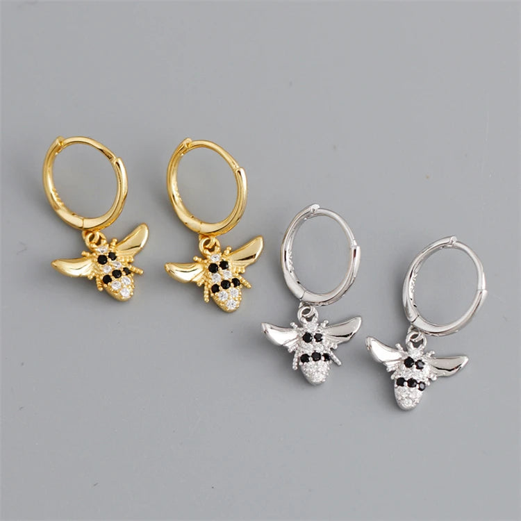 Fine 18k Gold Plated 925 Sterling Silver Fashion Insect Bee Hoop Earrings for Women