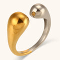 Dingran High Fashion Vintage Water Drop Shape Open Engagement Rings Waterproof 18K Gold Plated Stainless Steel for Women