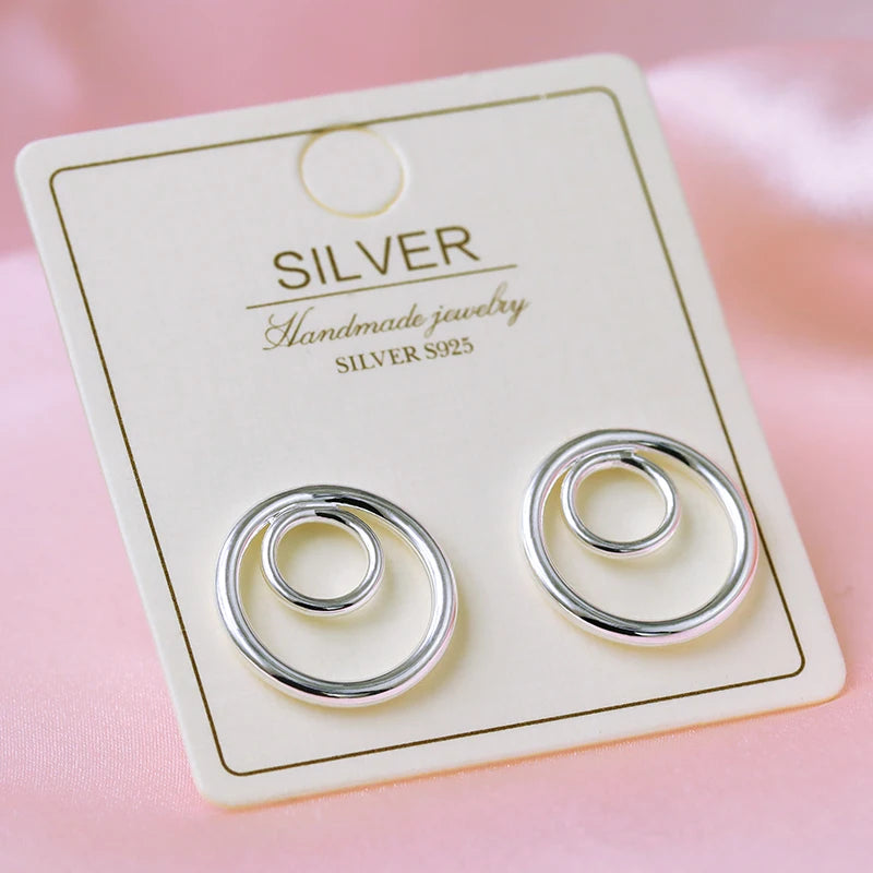 925 Silver Jewelry All-Match Exquisite Double Circle Stud Earrings Trendy Style for Wedding Party or Gift